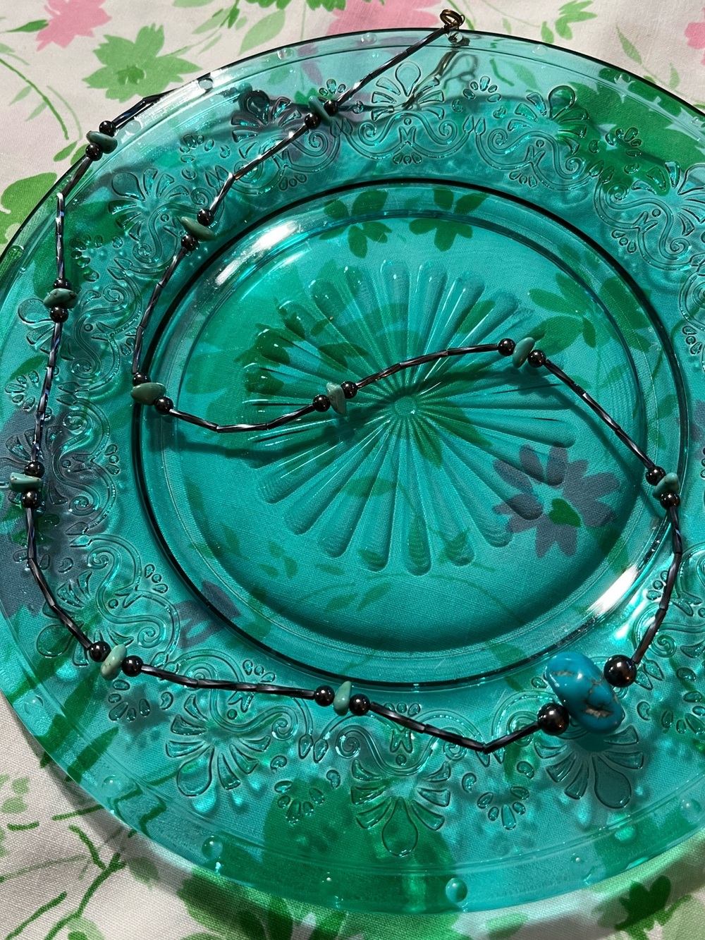 Vintage Southwestern Native Artisan Turquoise Hematite Beaded Necklace